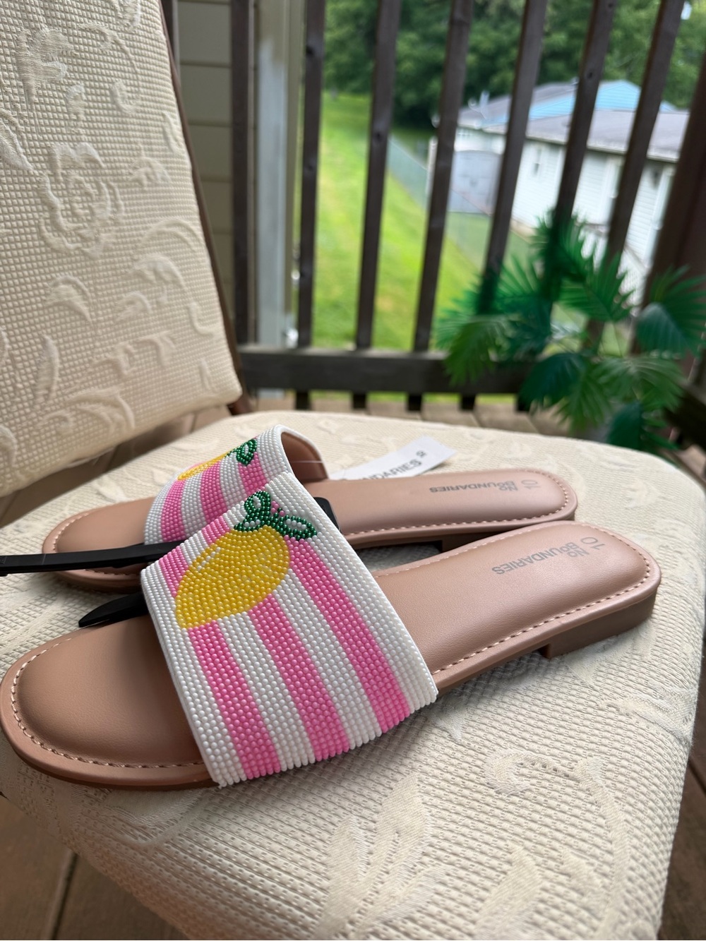 Women’s Beaded Lemon Slide Sandals Pink & White Size US 10 - Picture 11 of 16